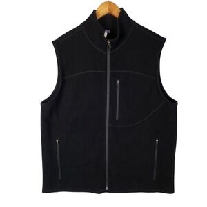 Ibex Full Zip Vest Mens XL Black Merino Wool Knit Zip Pockets Outdoor Hiking